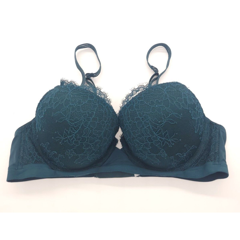 Oysho Teal Green Floral Lace Full Coverage Underwire T-Shirt Bra Size 34B‎